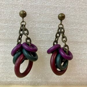 RETRO INSPIRED PURPLE AND GREEN HOOP DANGLE STUD EARRINGS